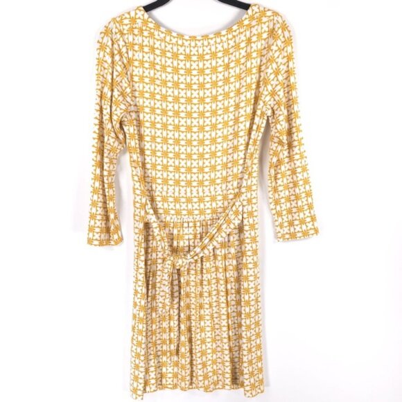 Boden Gold/ White Print Pullover Soft Dress Self Tie‎ Belted J0631 Size 6R - Picture 1 of 9